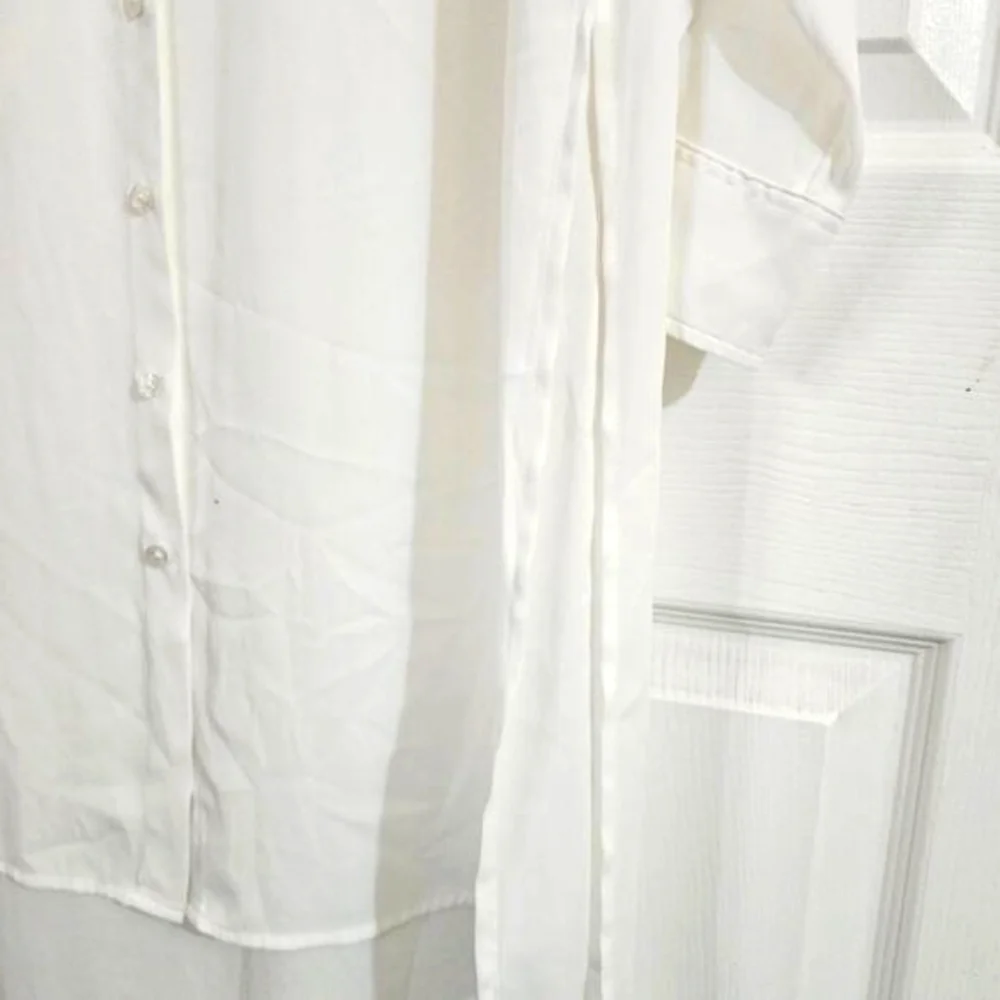 White House Black Market White High Low Tunic Blouse 10 Buttons Office Pockets - Picture 10 of 10